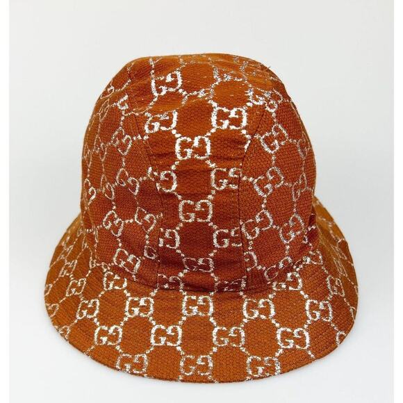 NWT Gucci GG Unisex Supreme lamé bucket hat in brown size S main image 14